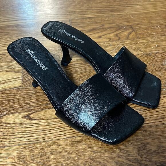 Jeffrey Campbell Averie Mule Sandal In Black Crinkle Patent Size 8 - Picture 1 of 7